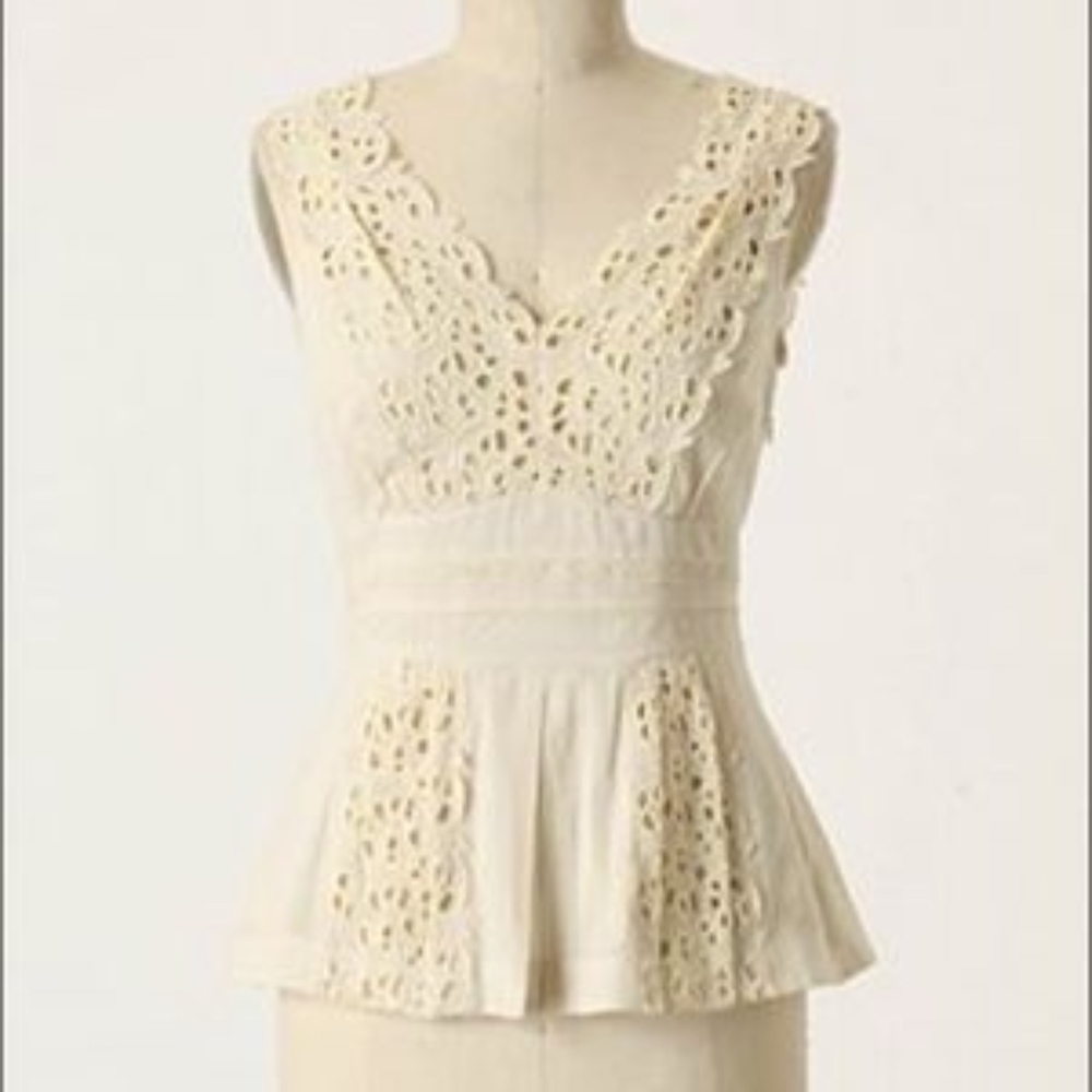 Anthropologie FLOREAT Cutout Embroidery Peplum Top